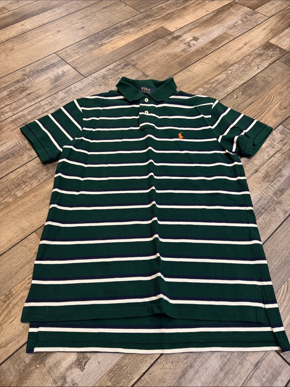 Polo by Ralph Lauren Dark Green and White Striped Cotton Polo